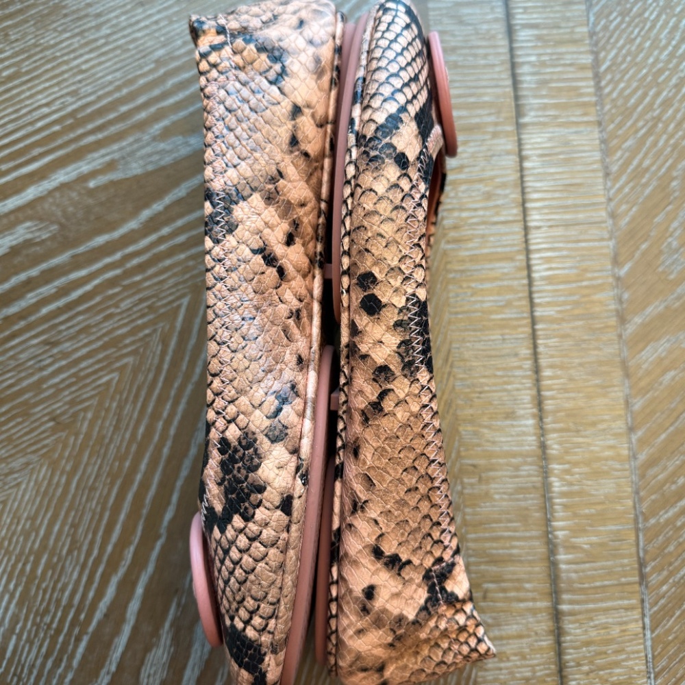 Tory Burch Orange Snake-Print Reva Flats with Logo Medallion - Picture 9 of 13
